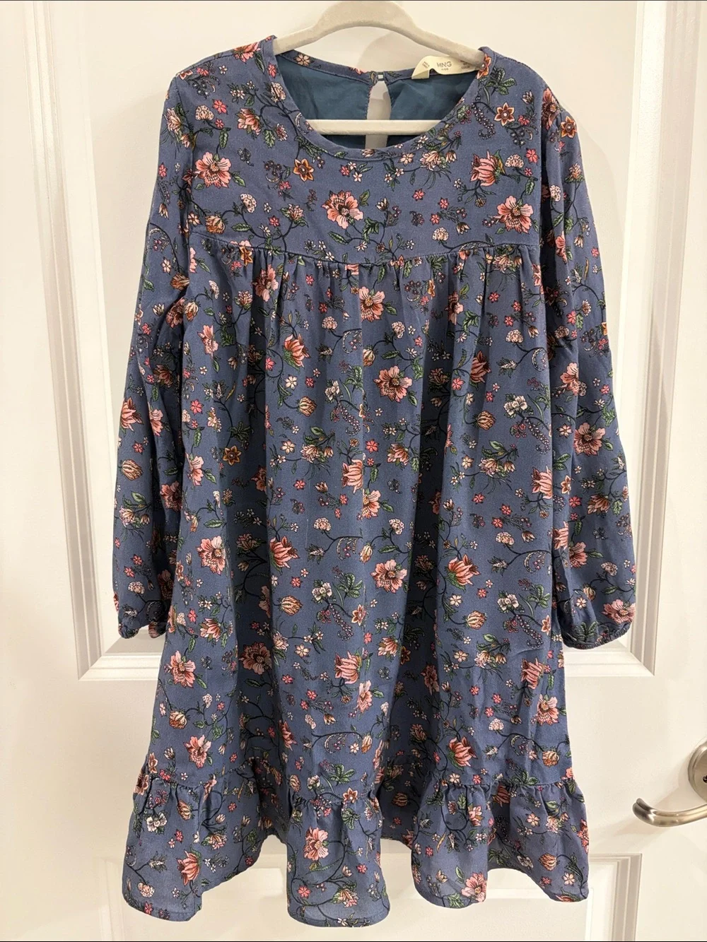 Girls' Blue Floral Long-Sleeve Dress